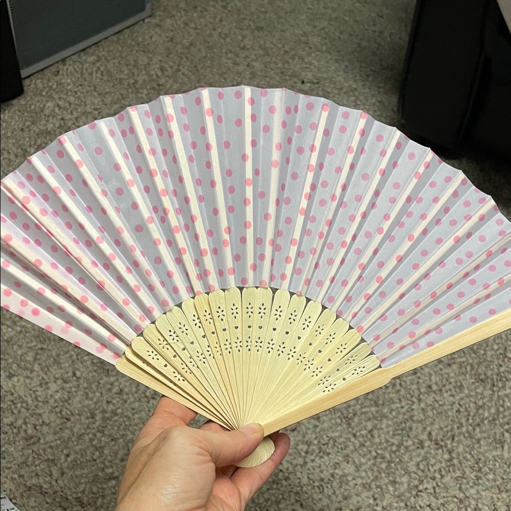 Vintage Pink Polka Dot Hand Fan